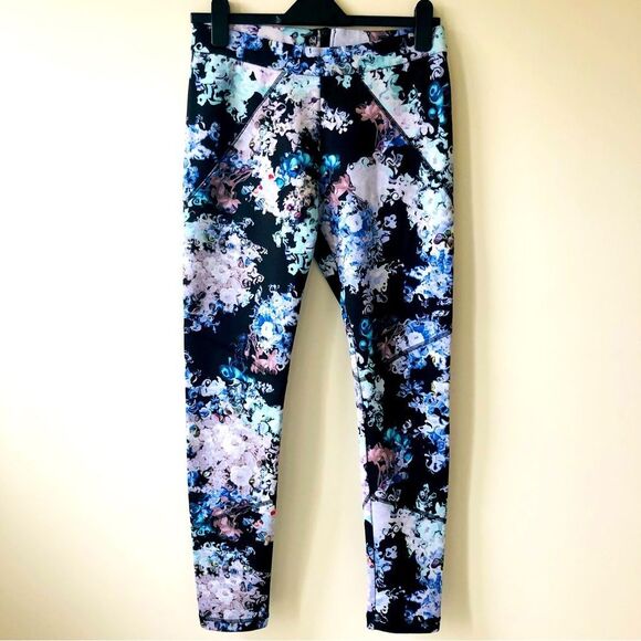 Cynthia Rowley Neoprene Pants Zipper Back Black Floral S - Picture 1 of 7